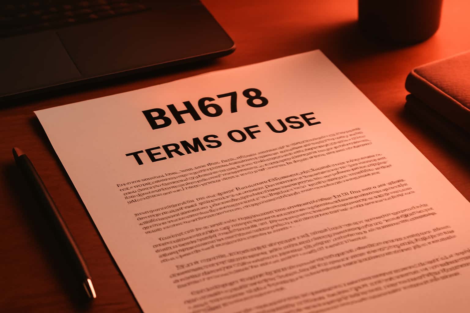 Informational scene featuring the BH678 Terms of Use.