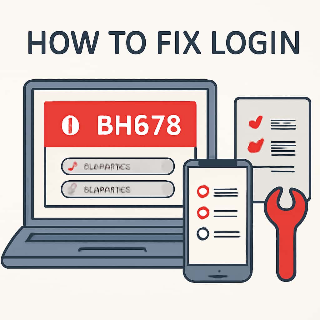 An educational diagram about resolving login issues for BH678.